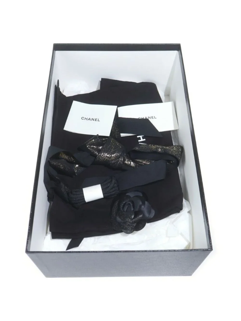 Chanel CC Logo Fabric Suede Low Cut Sneakers Black